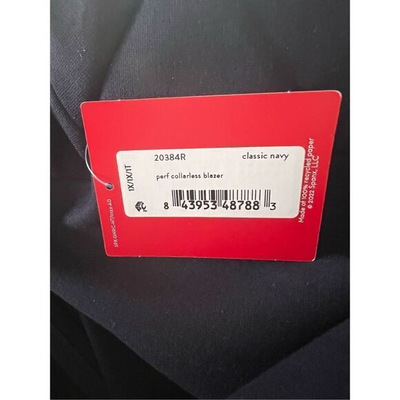 Spanx Women's Navy Blue Perfect Collarless Single Breasted Blazer Size 1X Plus - Picture 6 of 6